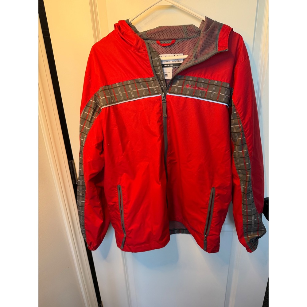 Columbia Youth Red Plaid Hooded Windbreaker Jacket 18/20 XL KB 3183